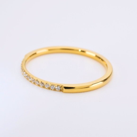 Tiny Single Row Paved Crystals 18K Gold Plated Ring - Clear - Picture 4 of 5